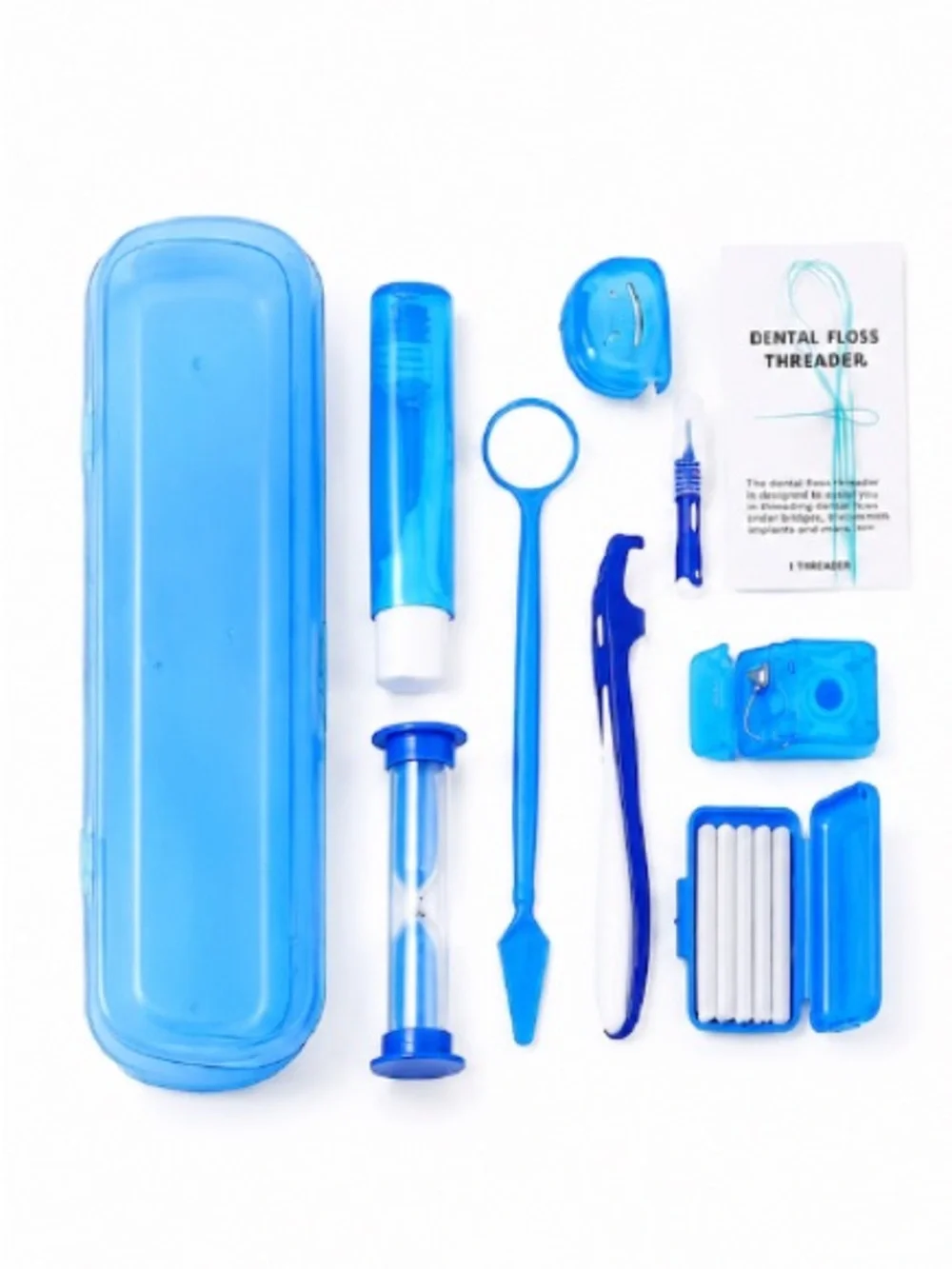 NEW - Set of 2 Portable Dental Care Travel Kits Blue & Red Floss Toothbrush